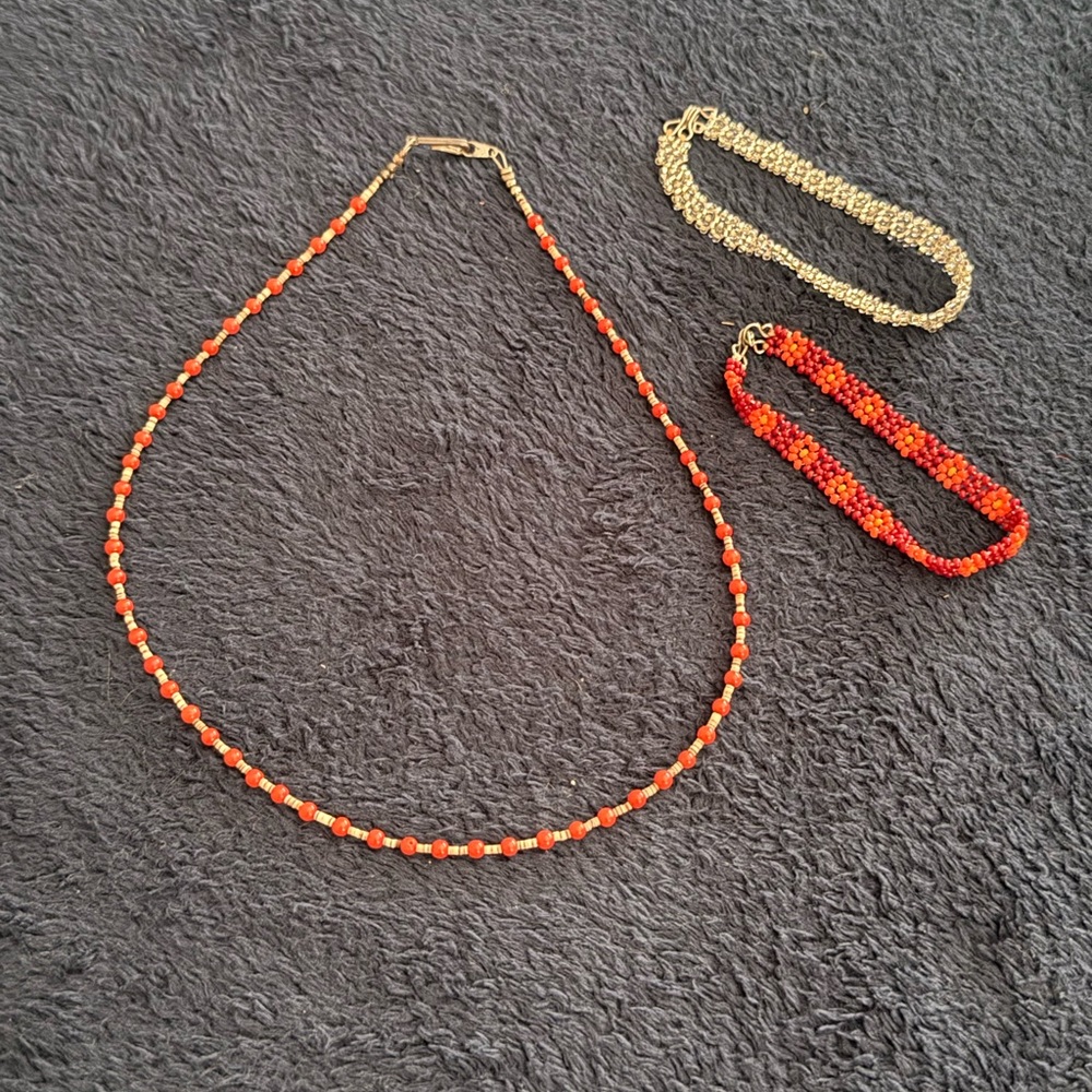 Girl’s Coral Beaded Necklace and Bracelet Set